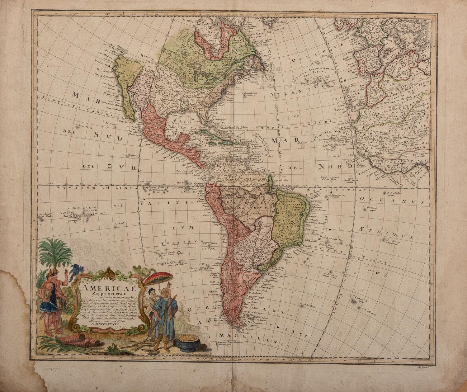 HOMANN HEIRS. Americae Mappa Generalis Secundum Legitimas Projectionis Stereographicae Regulas Relationesque Recentissimas et Observationes . Nuremberg, 1746 .