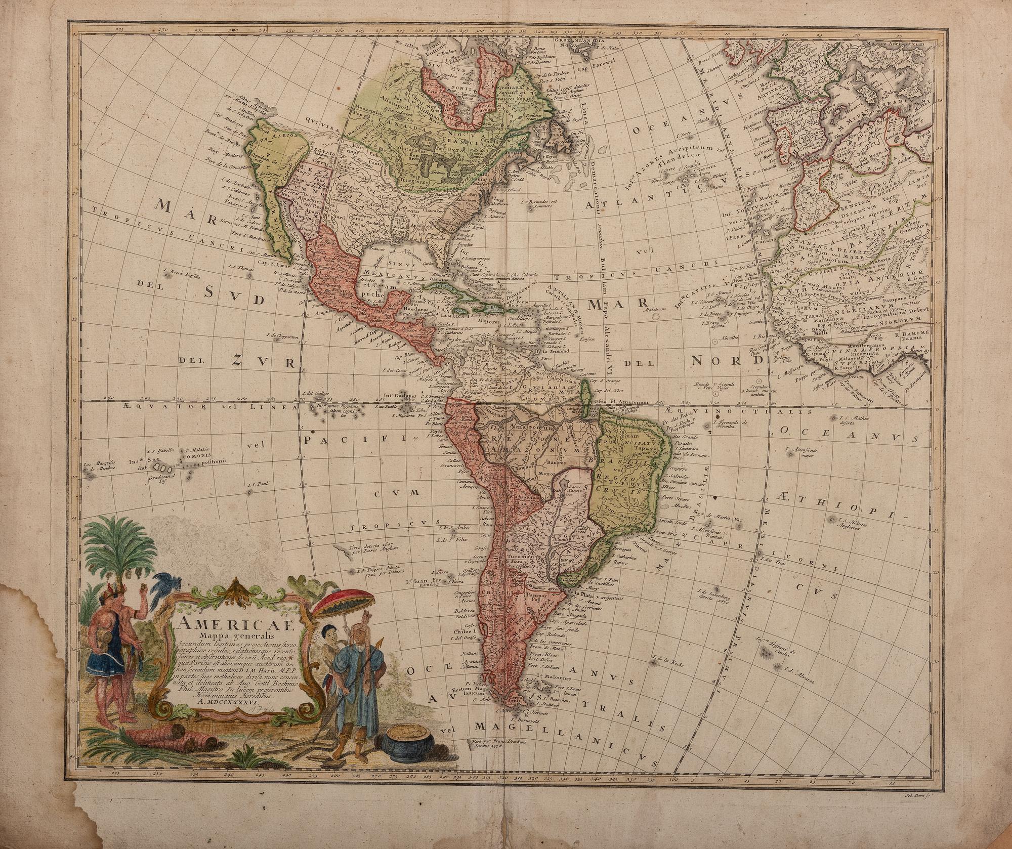 HOMANN HEIRS. Americae Mappa Generalis Secundum Legitimas Projectionis Stereographicae Regulas Relationesque Recentissimas et Observationes . Nuremberg, 1746 .