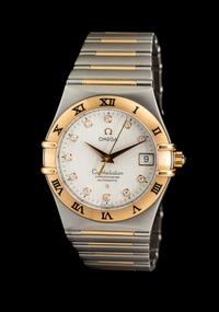 A Stainless Steel, Rose Gold, and Diamond 50 Year Anniversary Constellation Wristwatch, Omega,