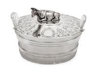An English Silver Lidded Glass Butter Dish