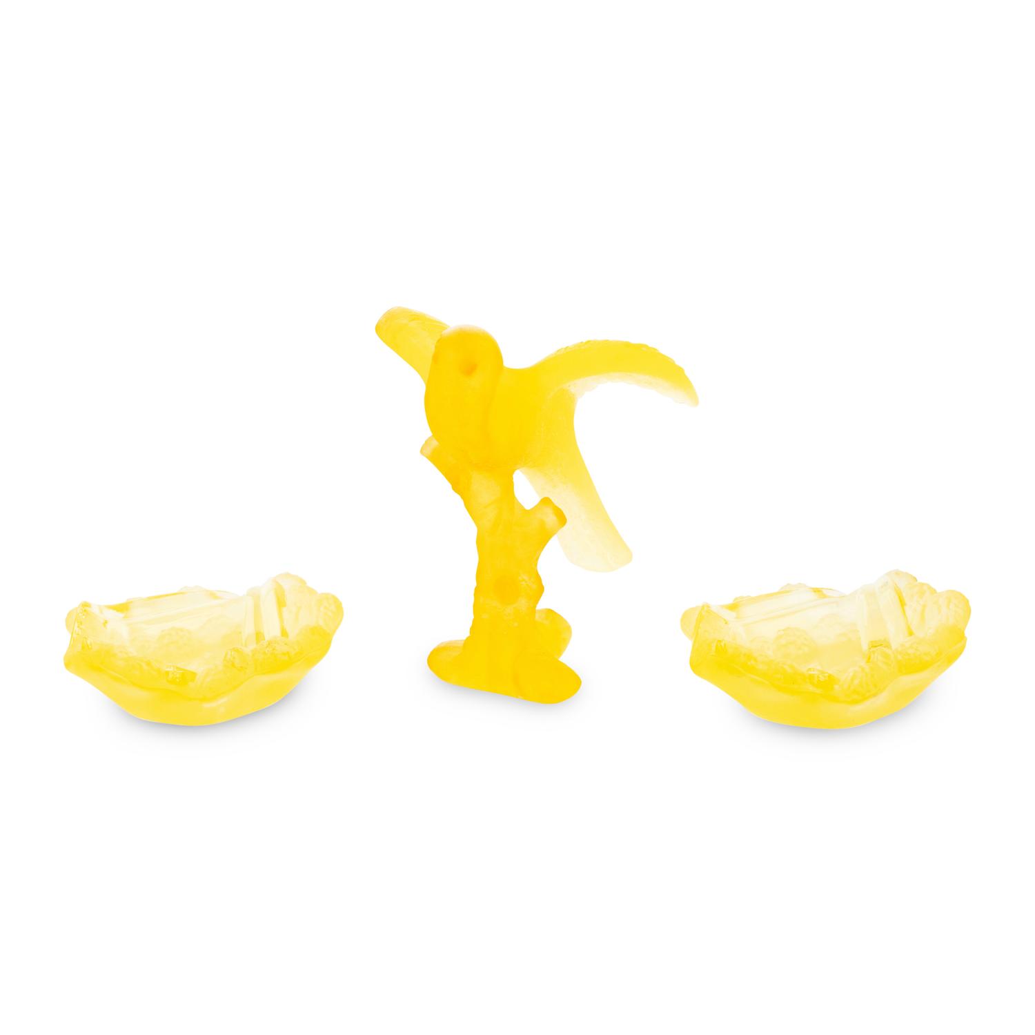 A Daum Pâte-de-Verre Bird and Two Small Mimosa Dishes