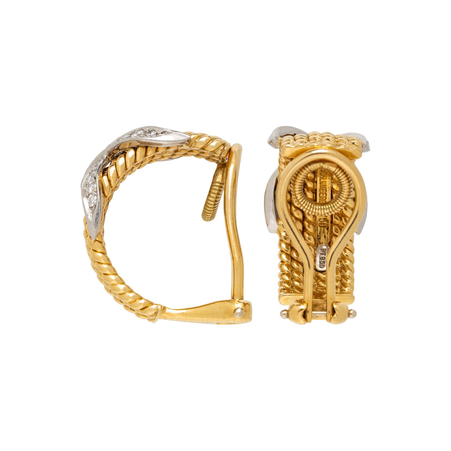 TIFFANY & CO., SCHLUMBERGER, YELLOW GOLD, PLATINUM, AND DIAMOND 'SIX ROW ROPE' CLIPS EARRINGS
