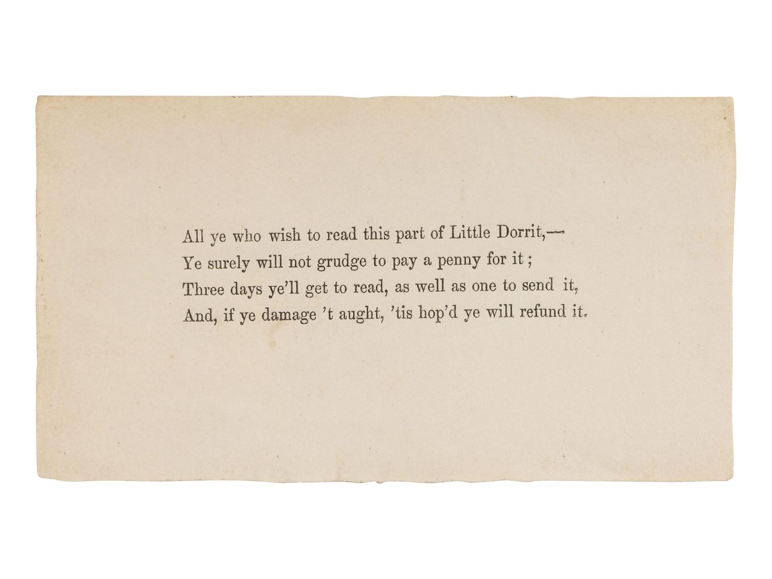 DICKENS, Charles (1812-1870). Little Dorrit . London: Bradbury and Evans, December 1855 - June 1857.