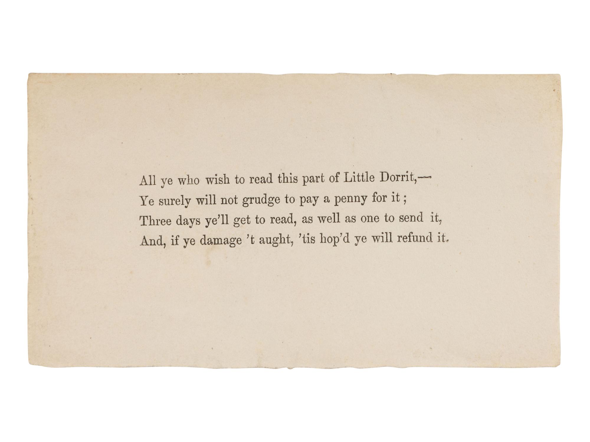 DICKENS, Charles (1812-1870). Little Dorrit . London: Bradbury and Evans, December 1855 - June 1857.