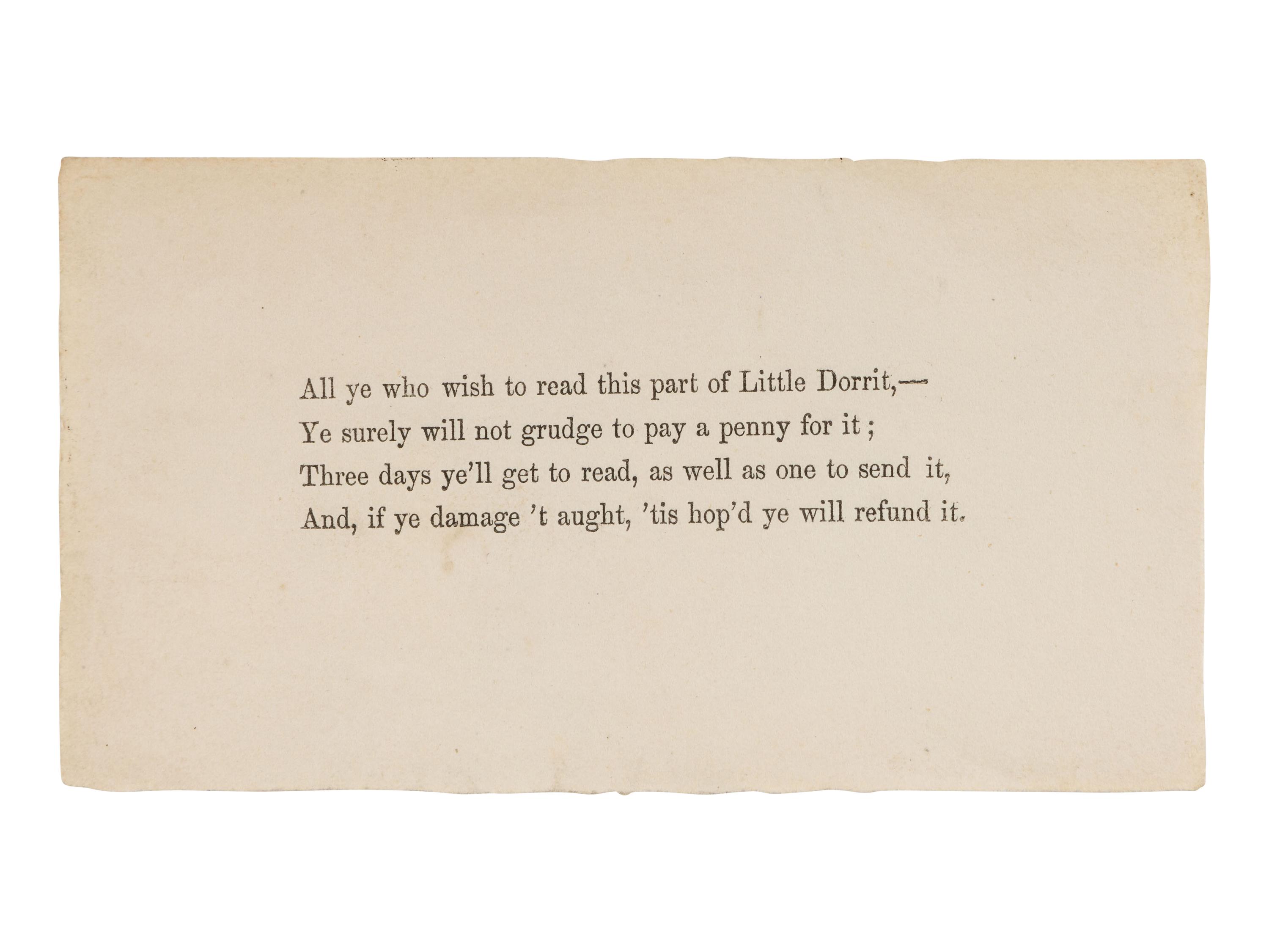 DICKENS, Charles (1812-1870). Little Dorrit . London: Bradbury and Evans, December 1855 - June 1857.