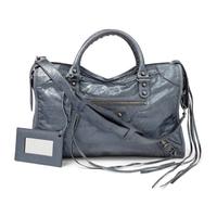 BALENCIAGA, METALLIC STEEL BLUE MEDIUM CITY BAG