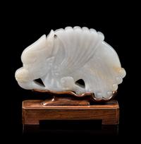 A White Jade Figure of Dragon Fish Height 4 inches. — 20TH CENTURY