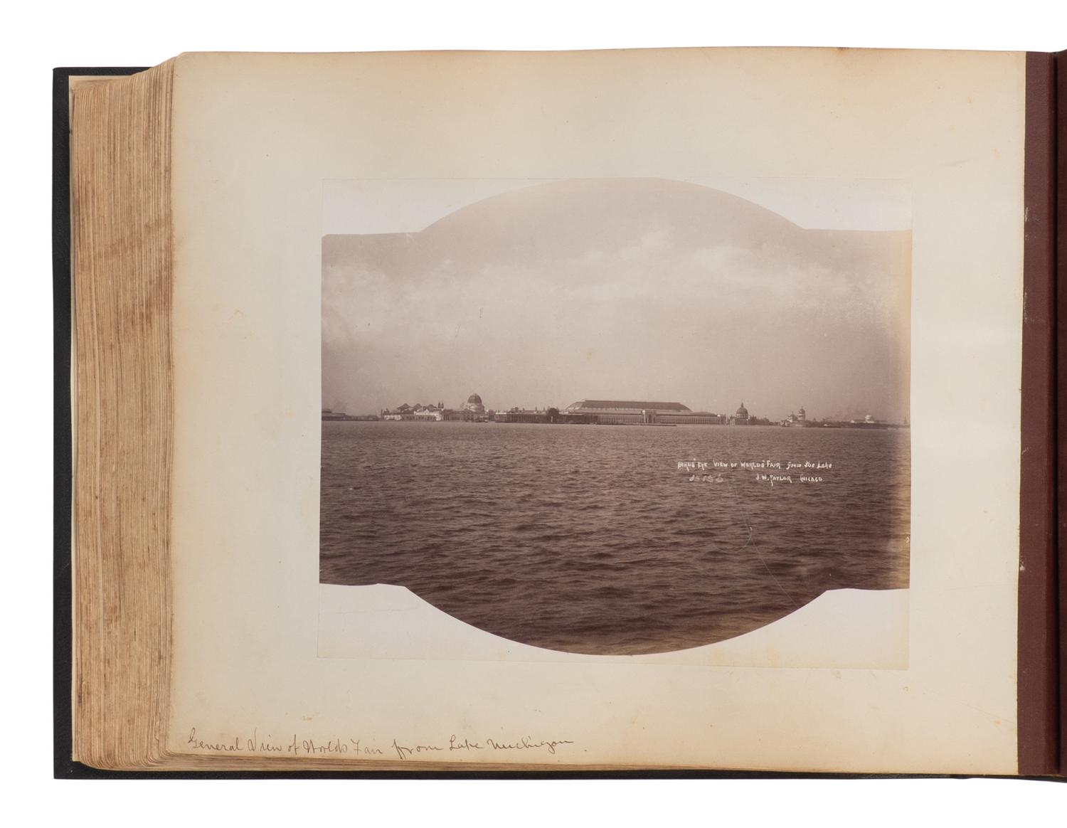 [CHICAGO]. TAYLOR, John W. (1846-1918), photographer. An album containing 154 albumen photographs of Chicago by a noted photographer, including important architectural images, as well as images relating to the preparations for the 1893 World's fair, the stockyards as described by Upton Sinclair, and more. Chicago, ca 1890.