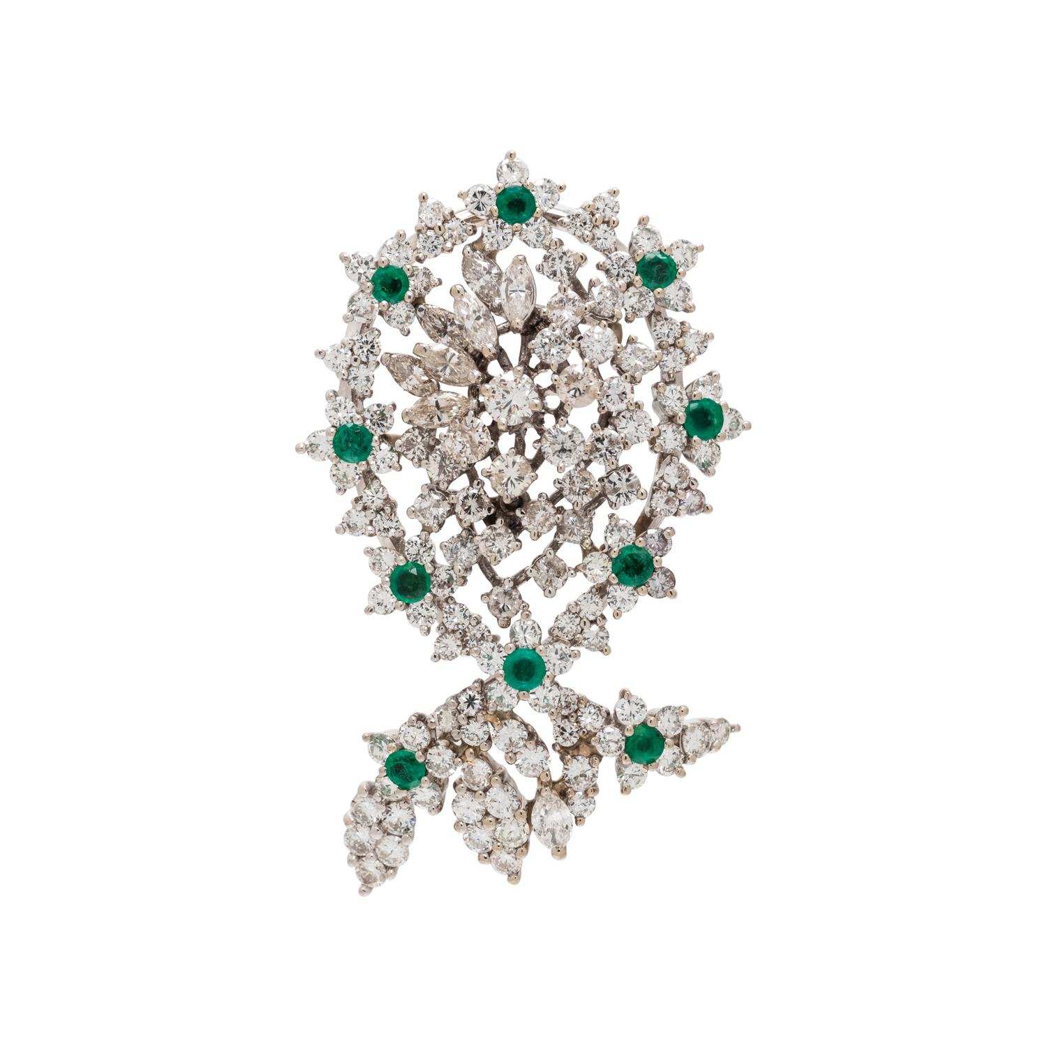 DIAMOND AND EMERALD BROOCH