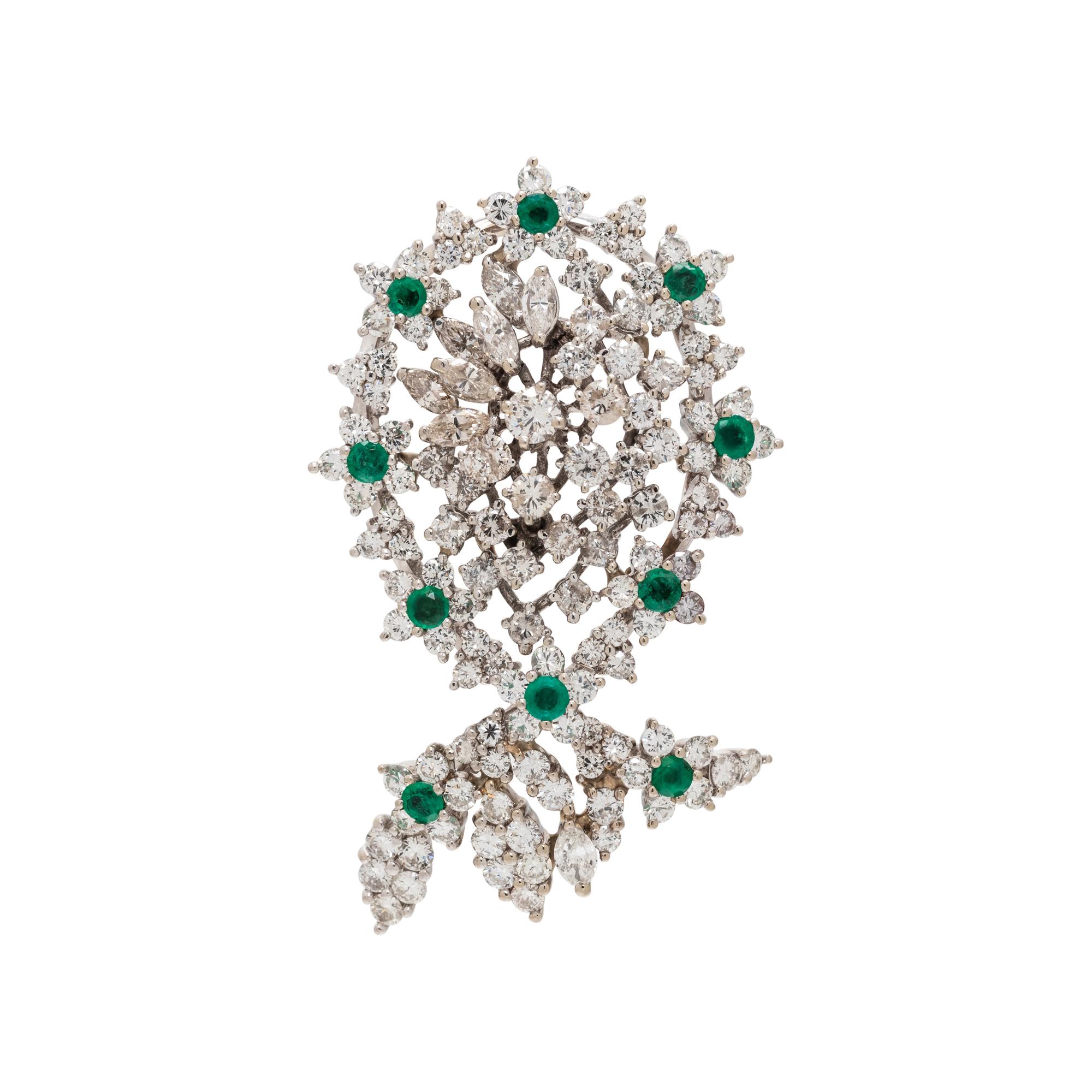 DIAMOND AND EMERALD BROOCH