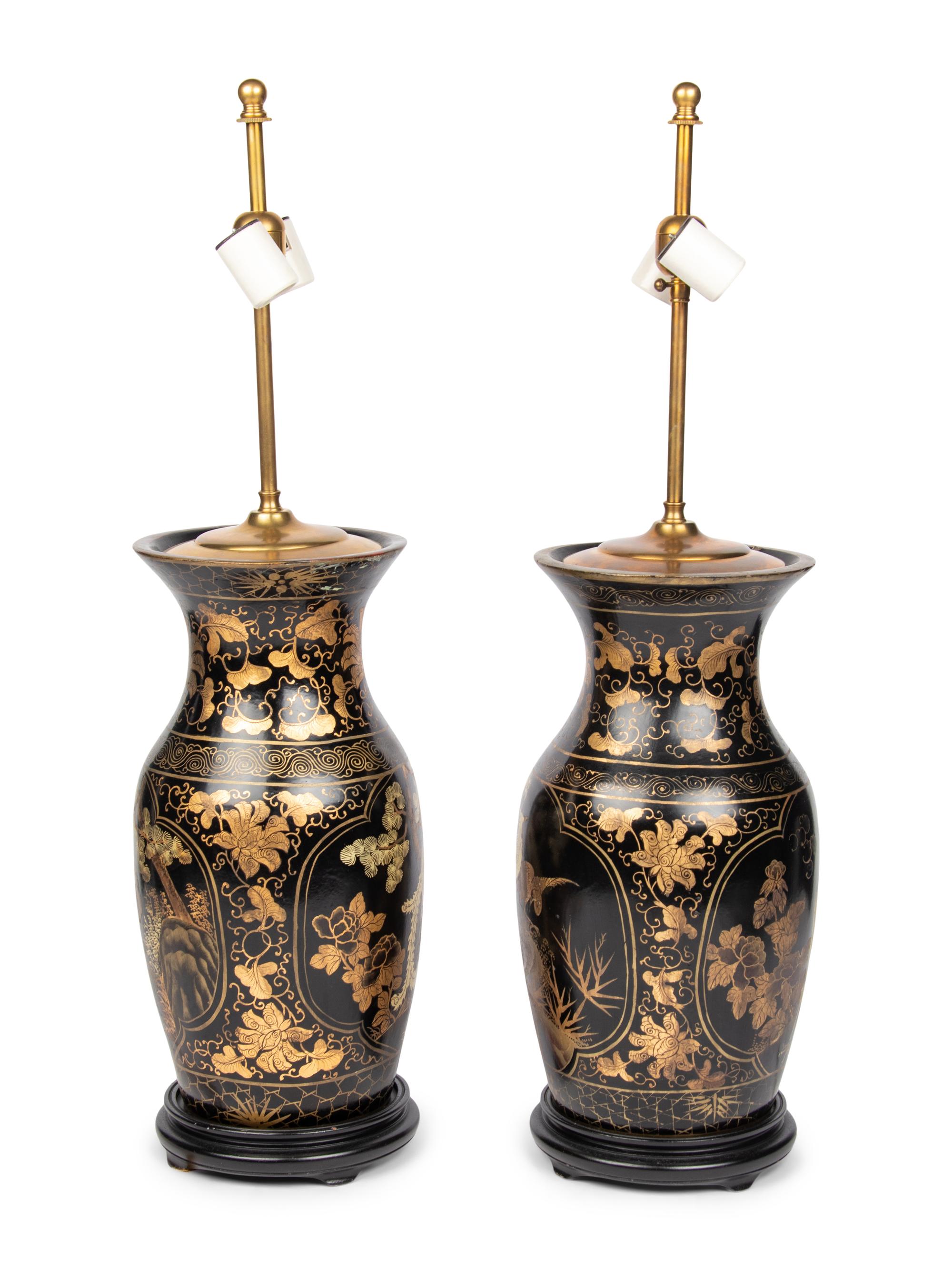 A Pair of Chinoiserie Papier Mâché Table Lamps