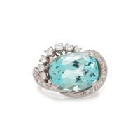 AQUAMARINE AND DIAMOND RING