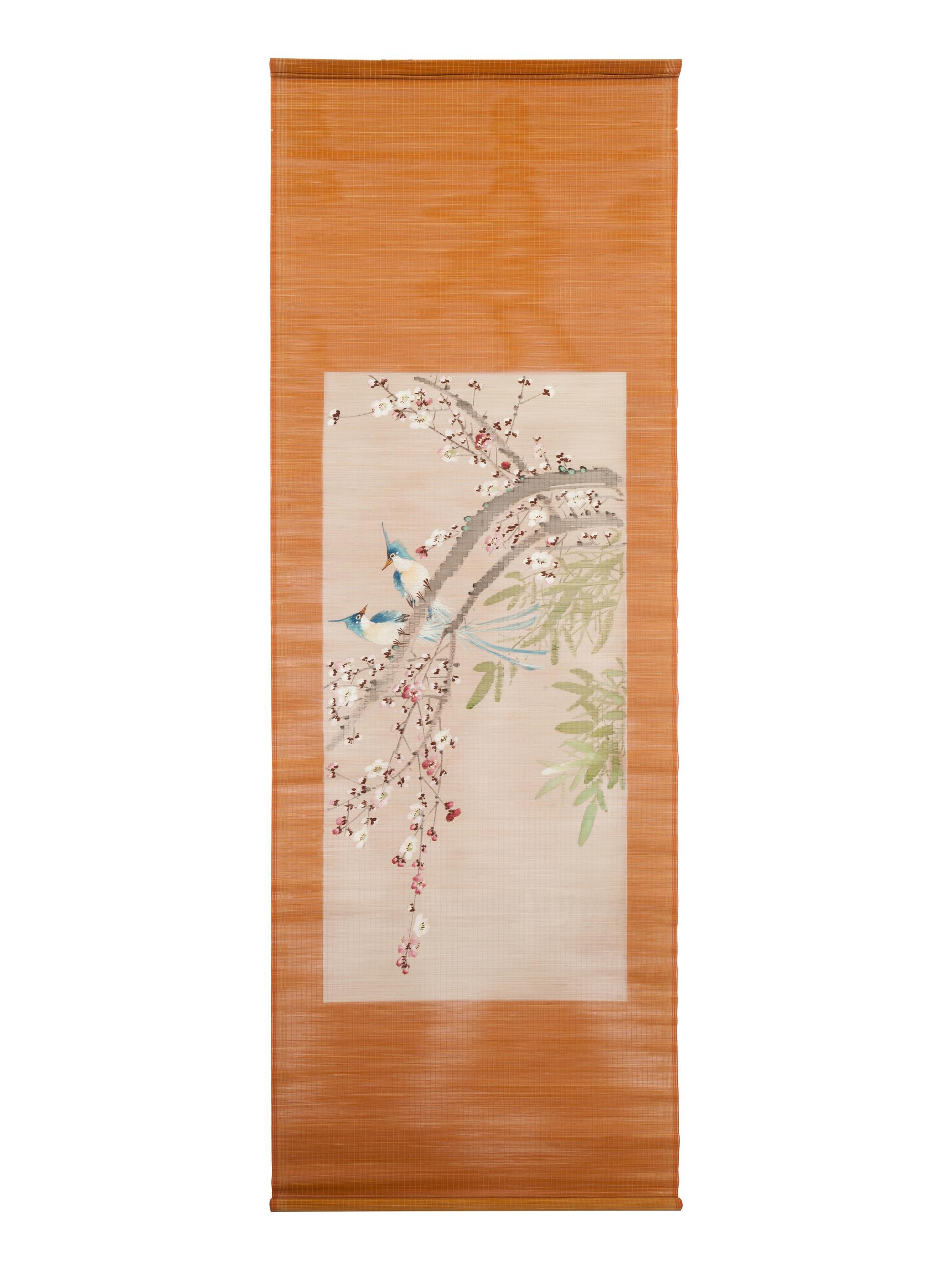 Three Chinese Bamboo Mat Paintings