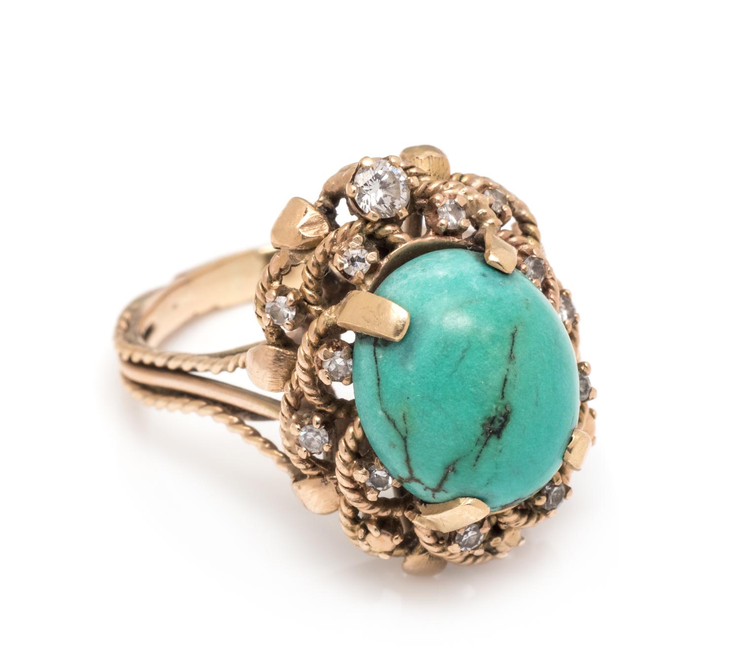 A Yellow Gold, Turquoise and Diamond Ring,