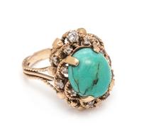 A Yellow Gold, Turquoise and Diamond Ring,