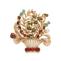 LUCIEN PICCARD, YELLOW GOLD AND MULTIGEM GIARDINETTO PENDANT/BROOCH