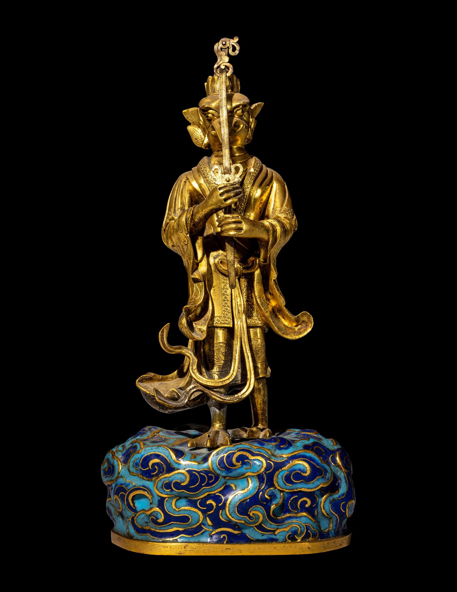 A Chinese Gilt Bronze and Cloisonn é Enamel Figure of a Daoist Immortal