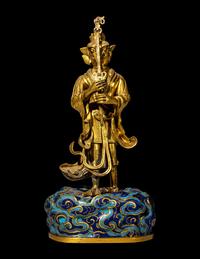 A Chinese Gilt Bronze and Cloisonn é Enamel Figure of a Daoist Immortal