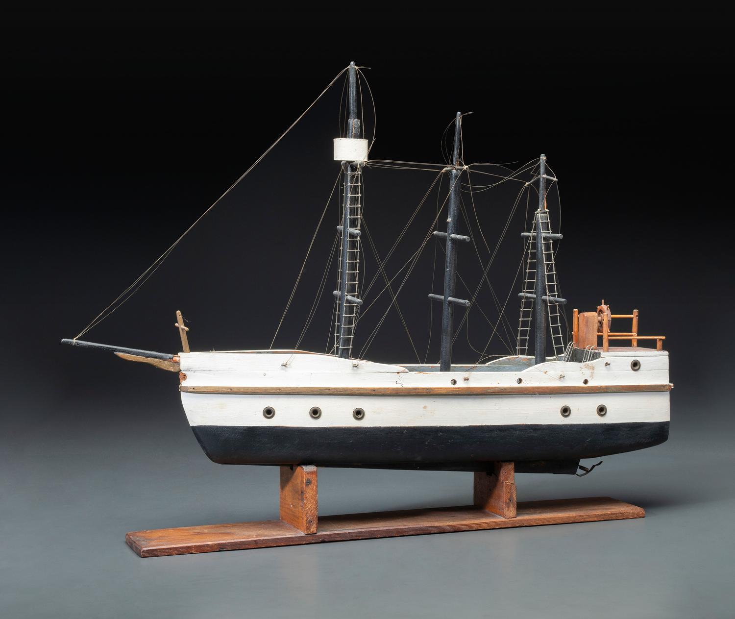 A Carved and Painted Wood Three-Masted Ship Model