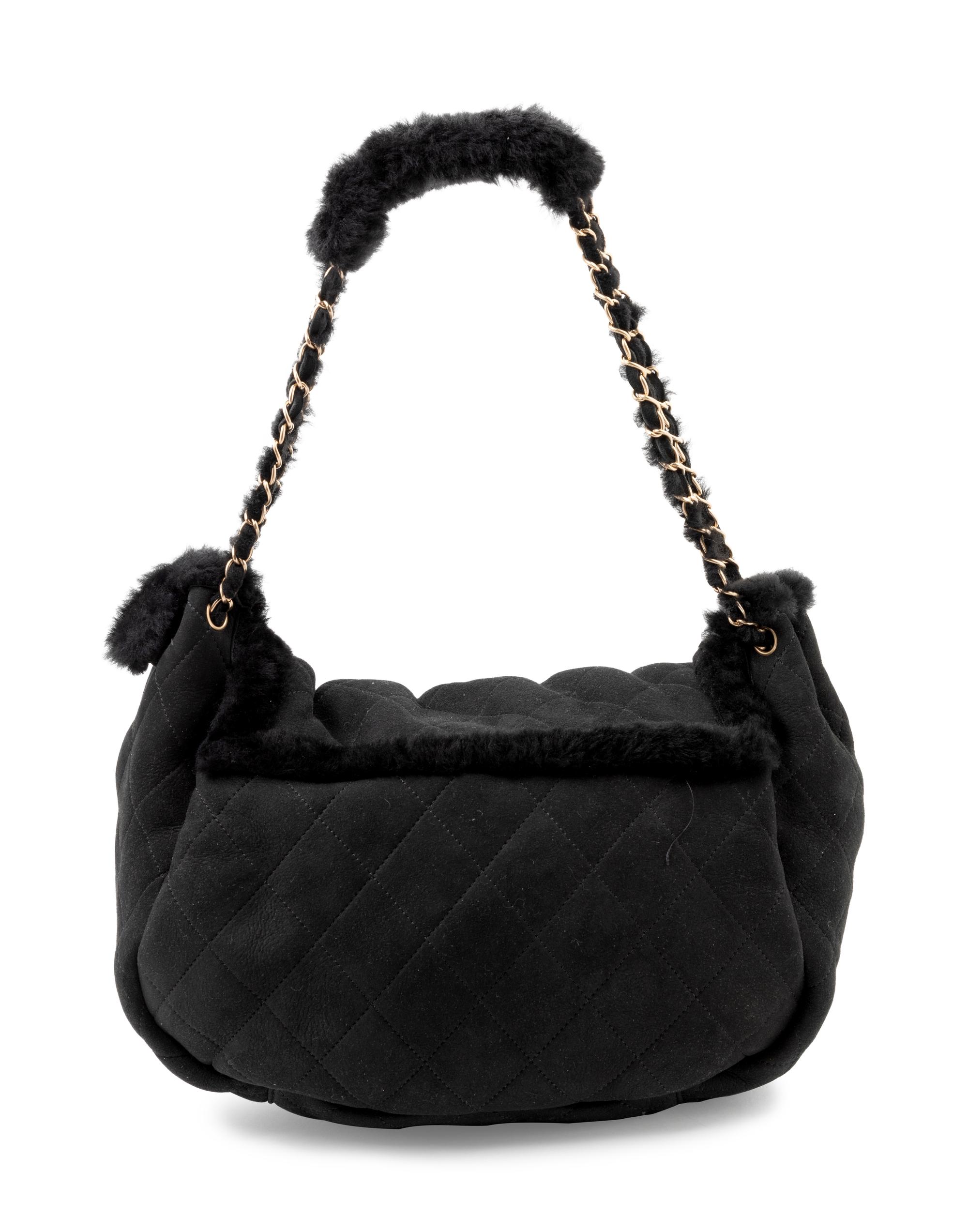 Chanel Black Suede and Fur Bag, 1990-2000s