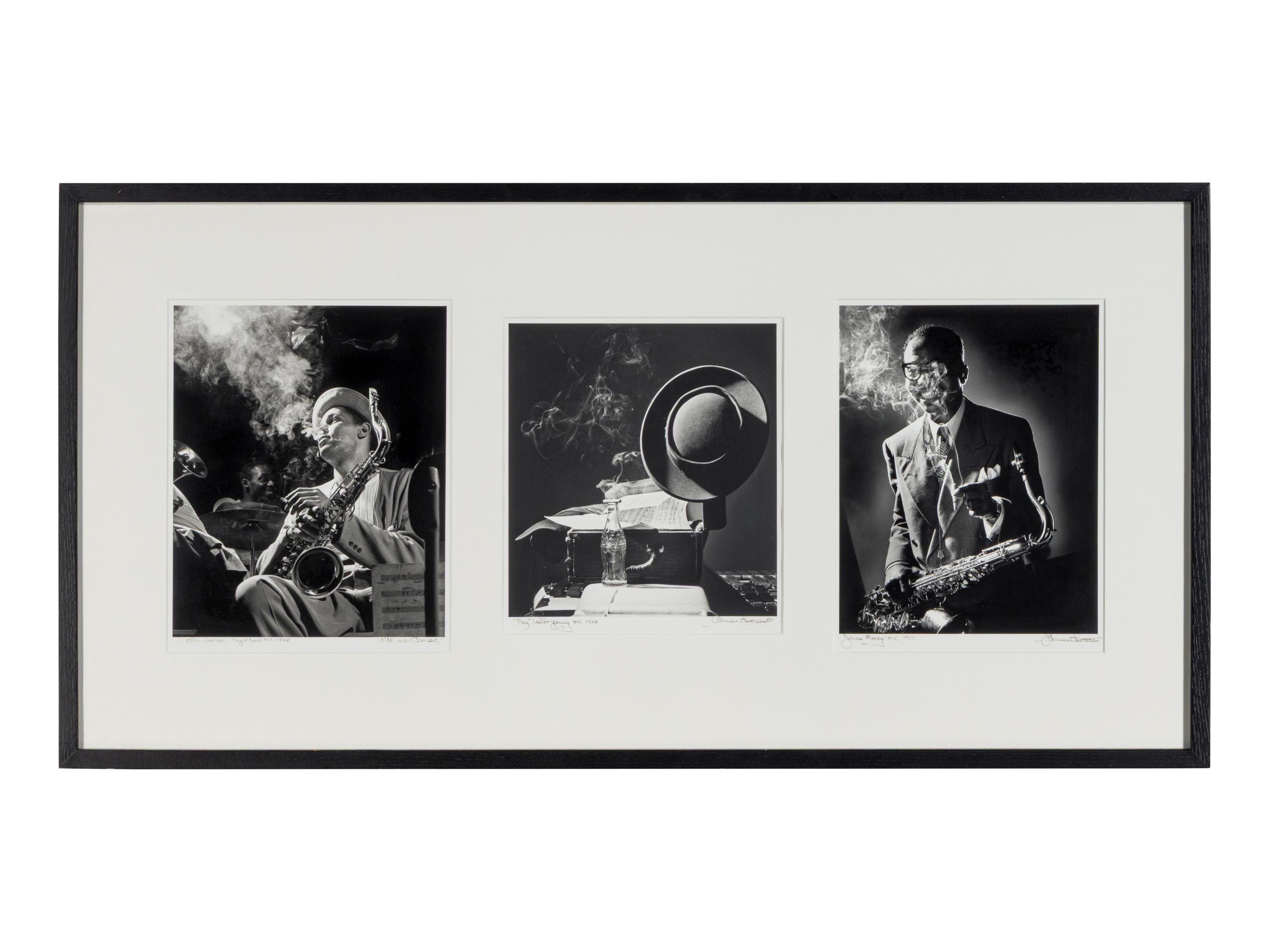 James Moody, NYC, 1951; "Prez" Lester Young, NYC, 1948; and Dexter Gordon, Royal Roost, NYC, 1948; (three works, mounted as a triptych)
