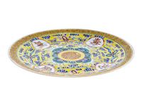 A Pair of Chinese Famille Jaune Porcelain 'Longevity' Plates