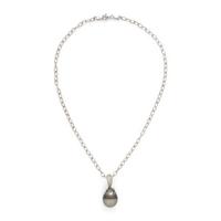 Cultured Gray Pearl, Diamond, and Platinum Pendant with Sterling Silver Chain