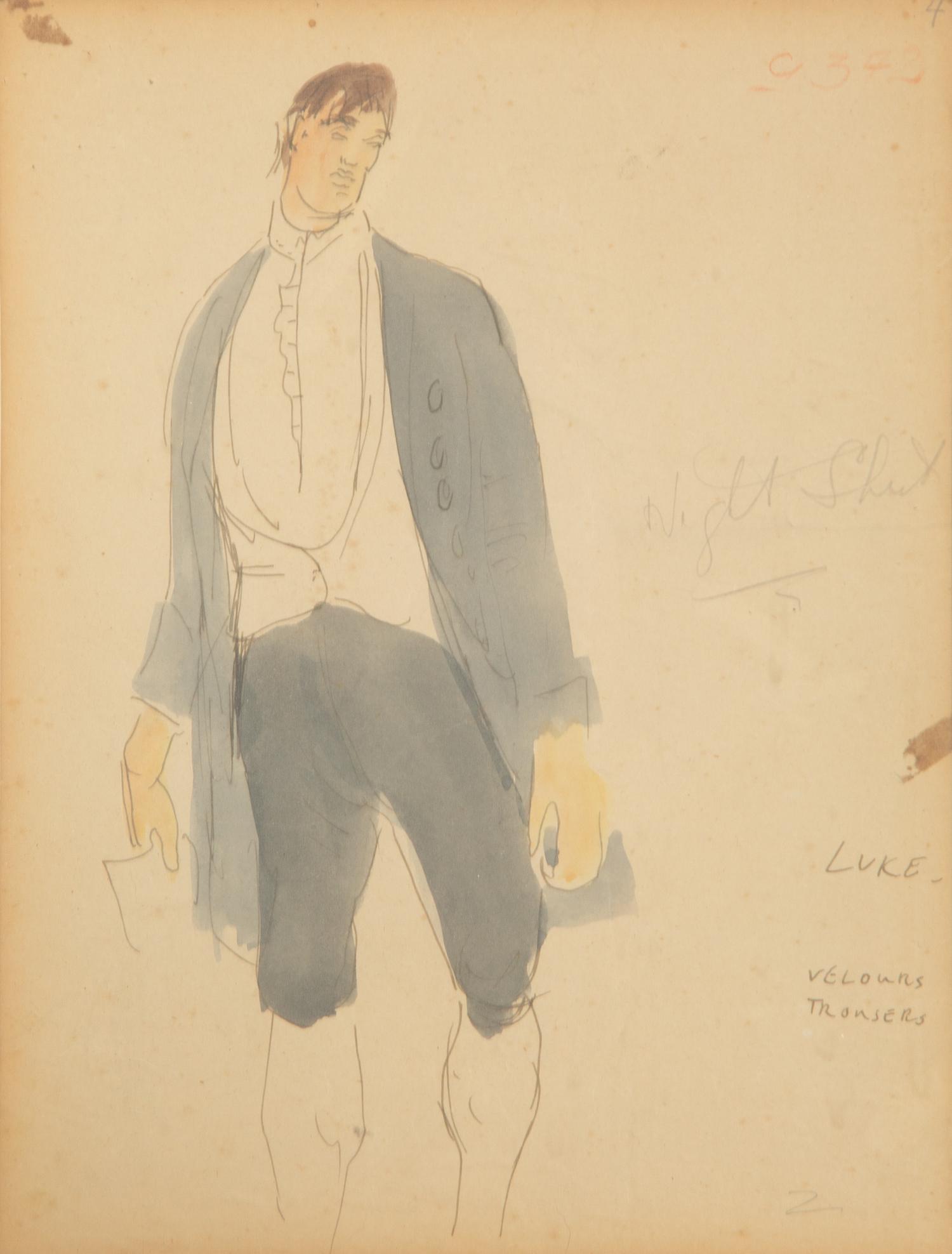Three Framed Watercolor Costume Studies Attributed to Cecil Beaton