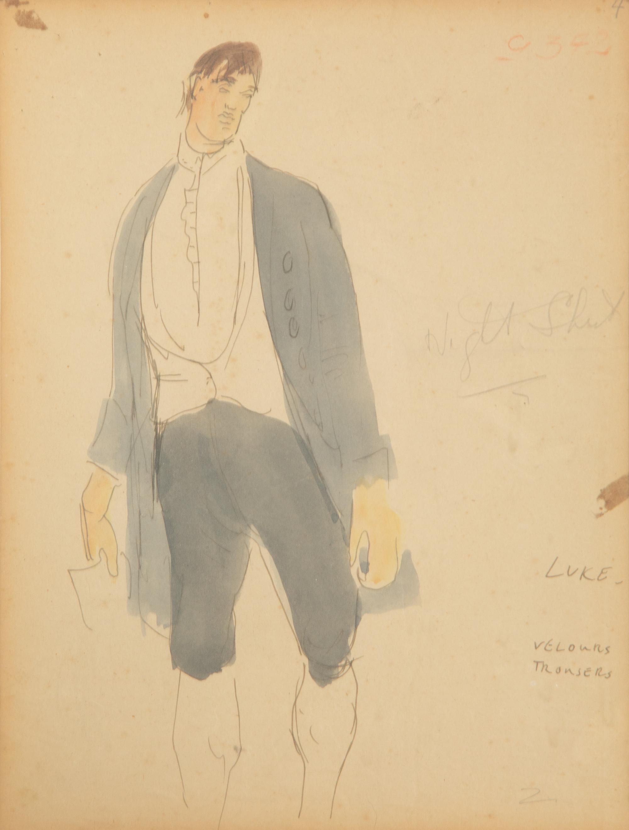 Three Framed Watercolor Costume Studies Attributed to Cecil Beaton