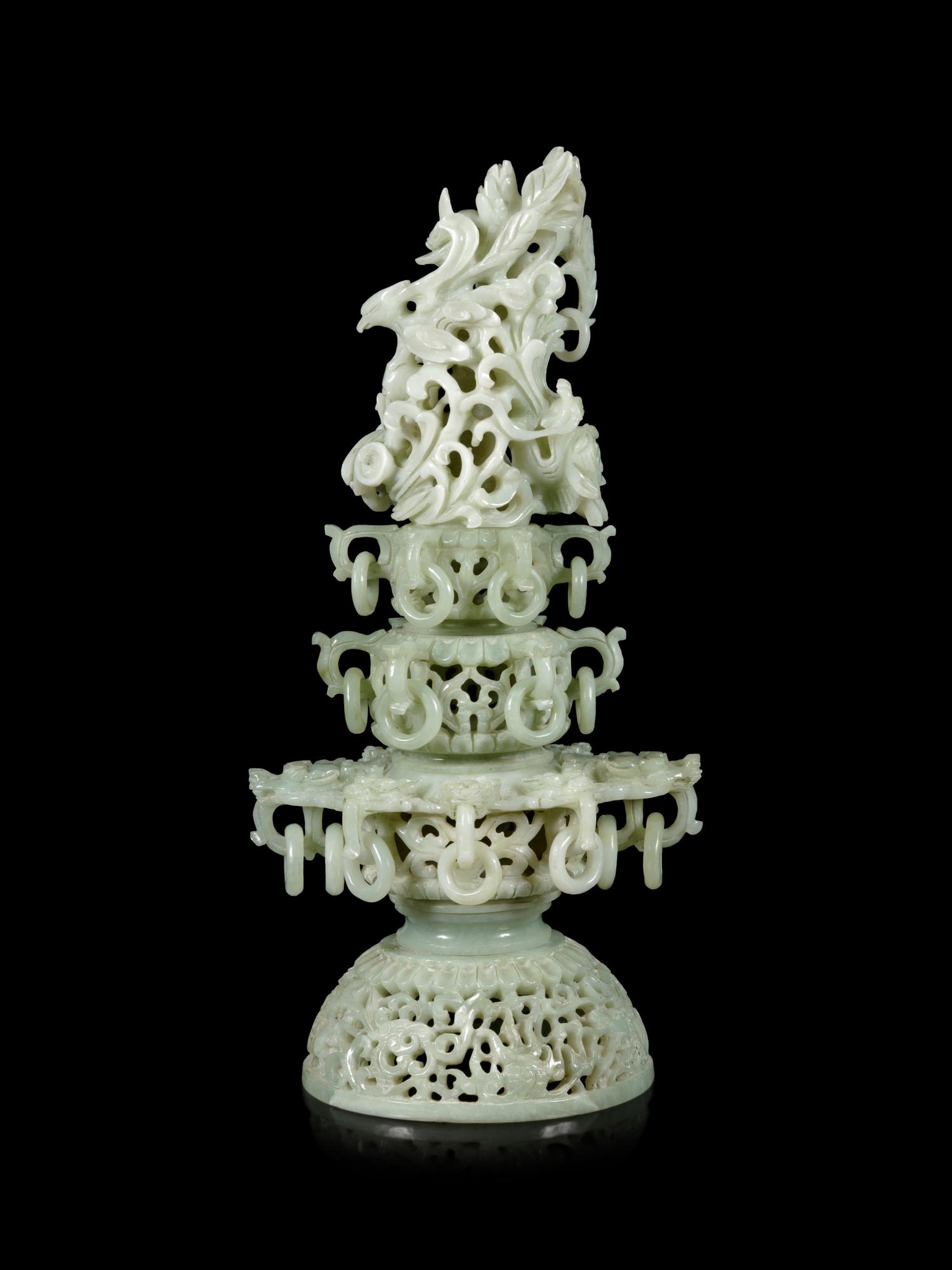 A Chinese Celadon Jade Model of a Pagoda