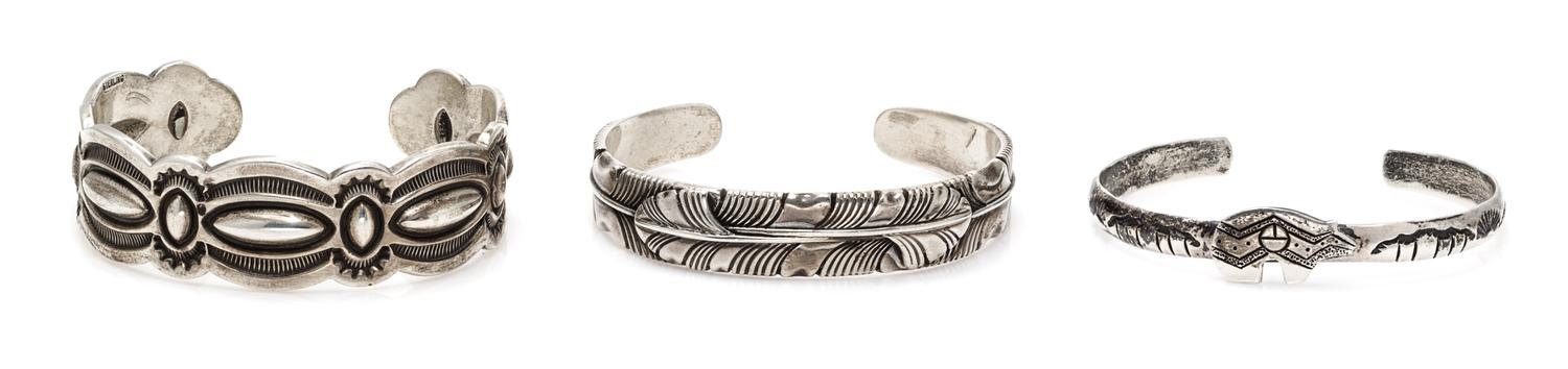 A Collection of Sterling Silver Bracelets, Navajo and Kewa, 56.20 dwts.