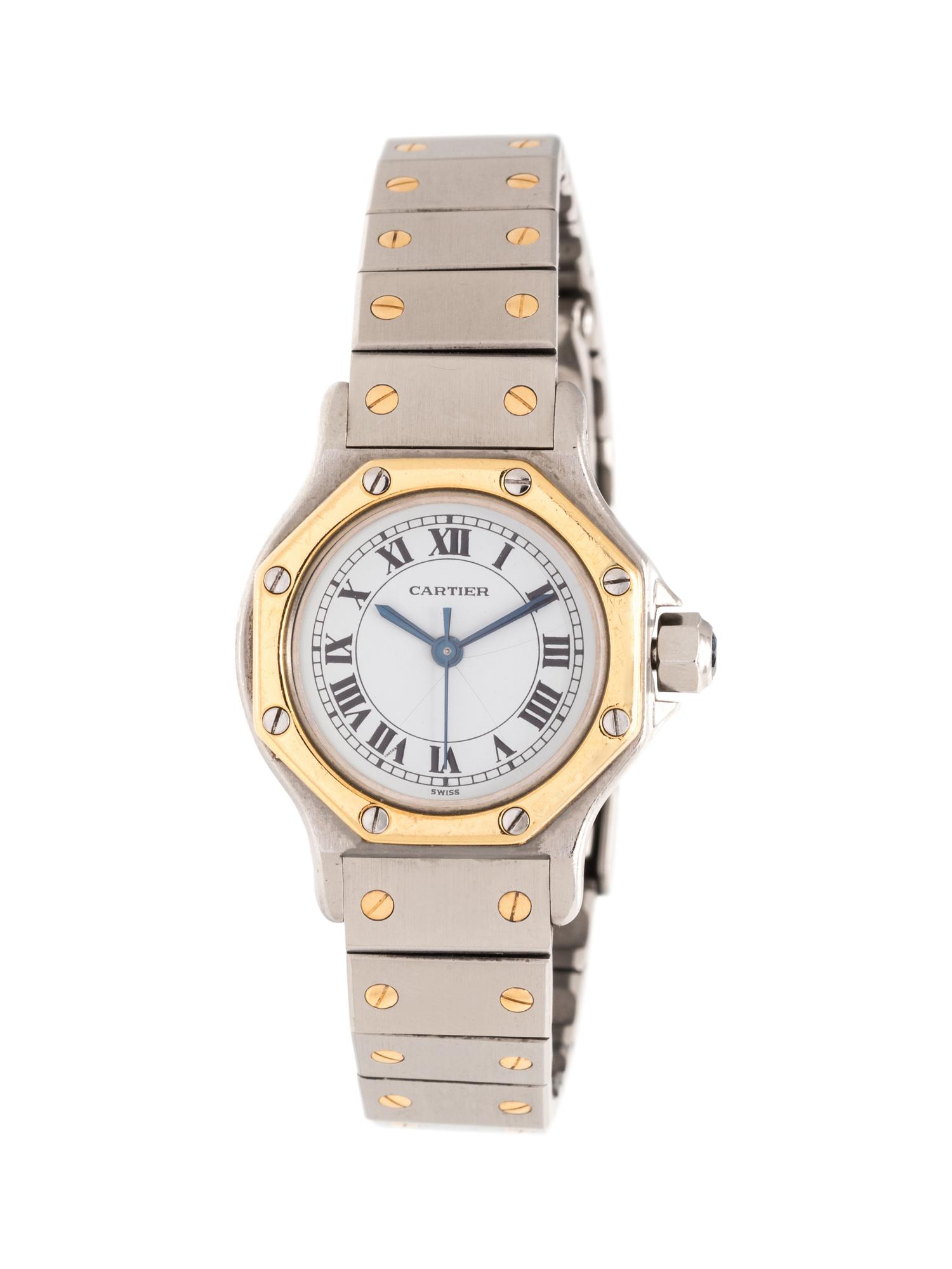 CARTIER, STAINLESS STEEL AND 18K YELLOW GOLD 'SANTOS OCTAGON' WRISTWATCH