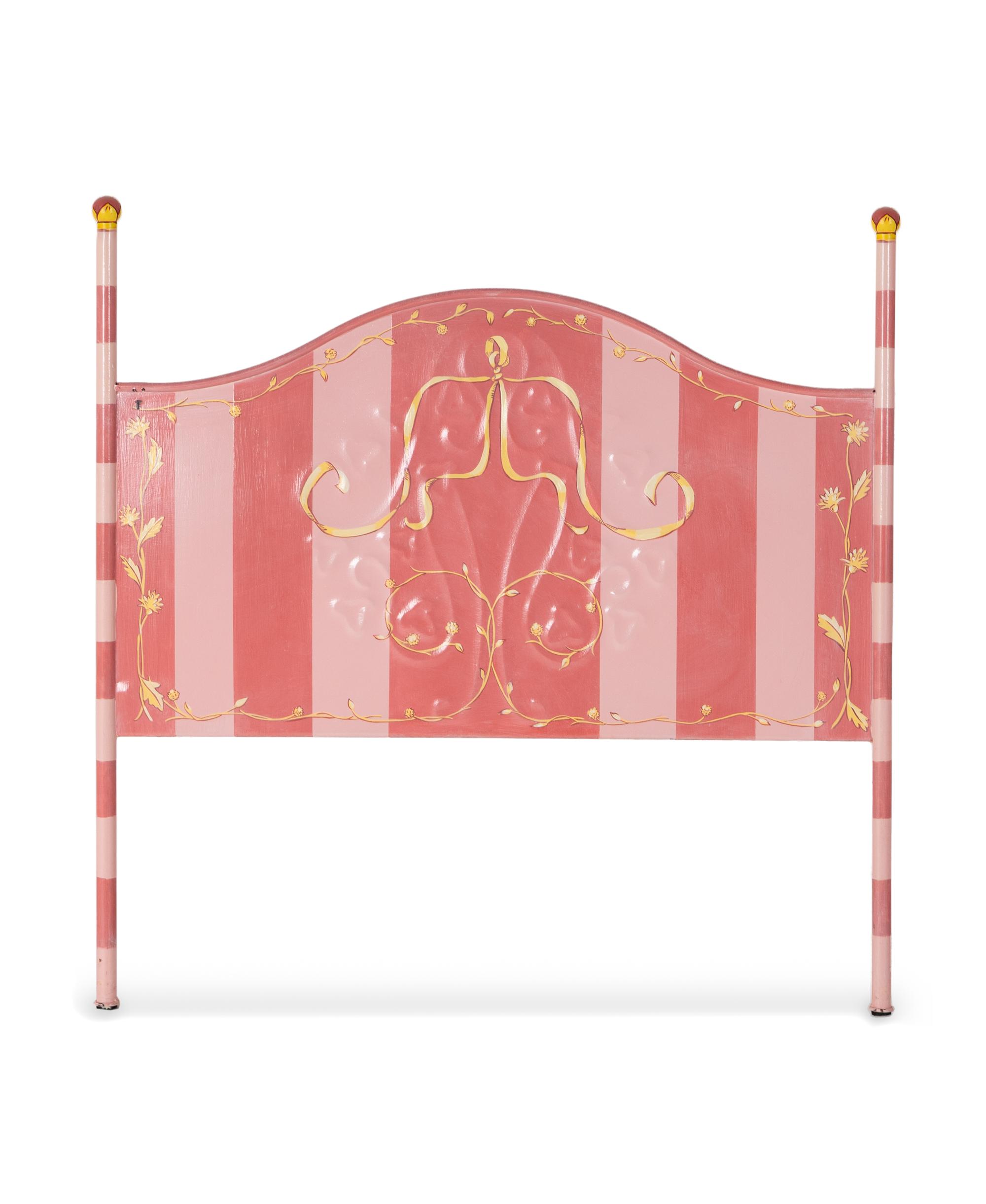 A Pair of Painted Metal Headboards and Footboards