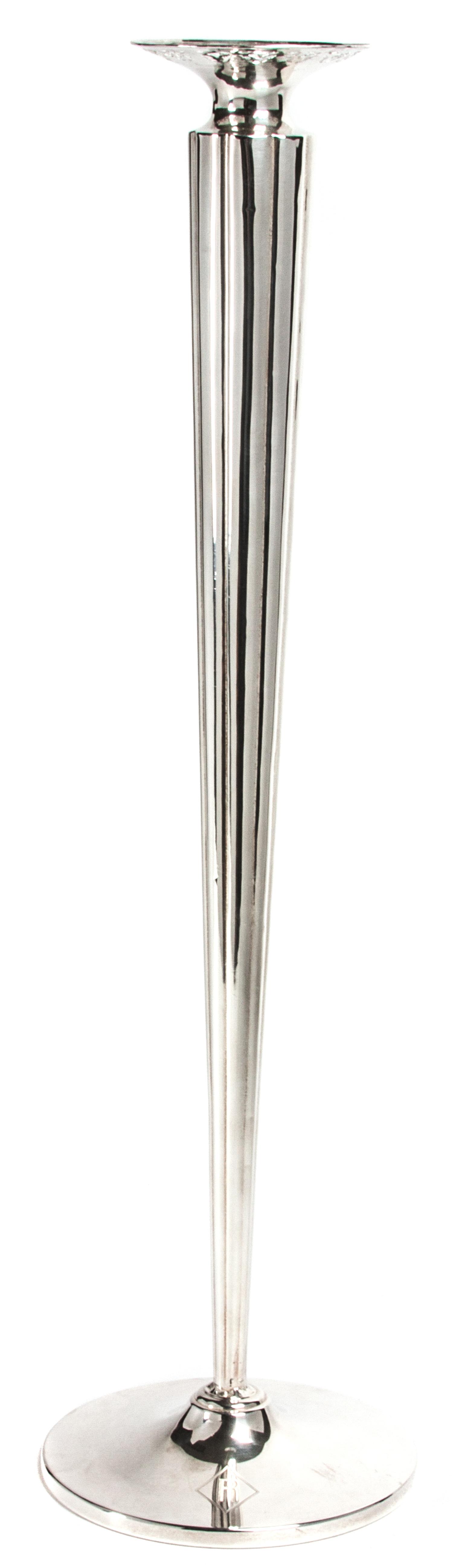 An American Silver Trumpet Vase, Whiting Mfg. Co., Attleboro, MA, having a pierced rim and reeded cylindrical tapering form.