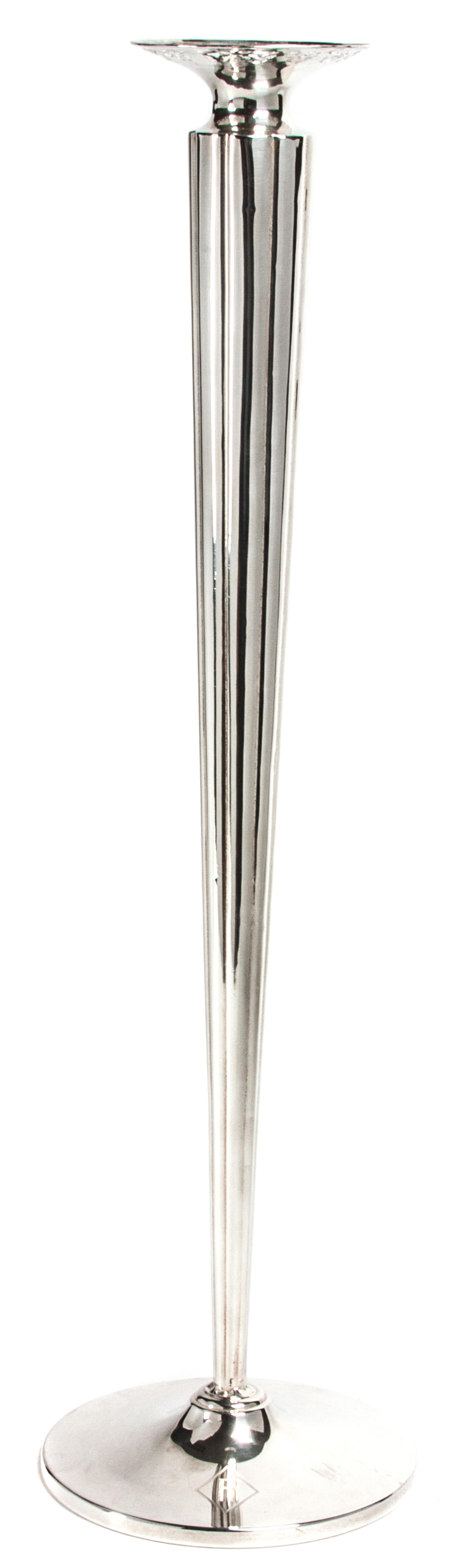 An American Silver Trumpet Vase, Whiting Mfg. Co., Attleboro, MA, having a pierced rim and reeded cylindrical tapering form.