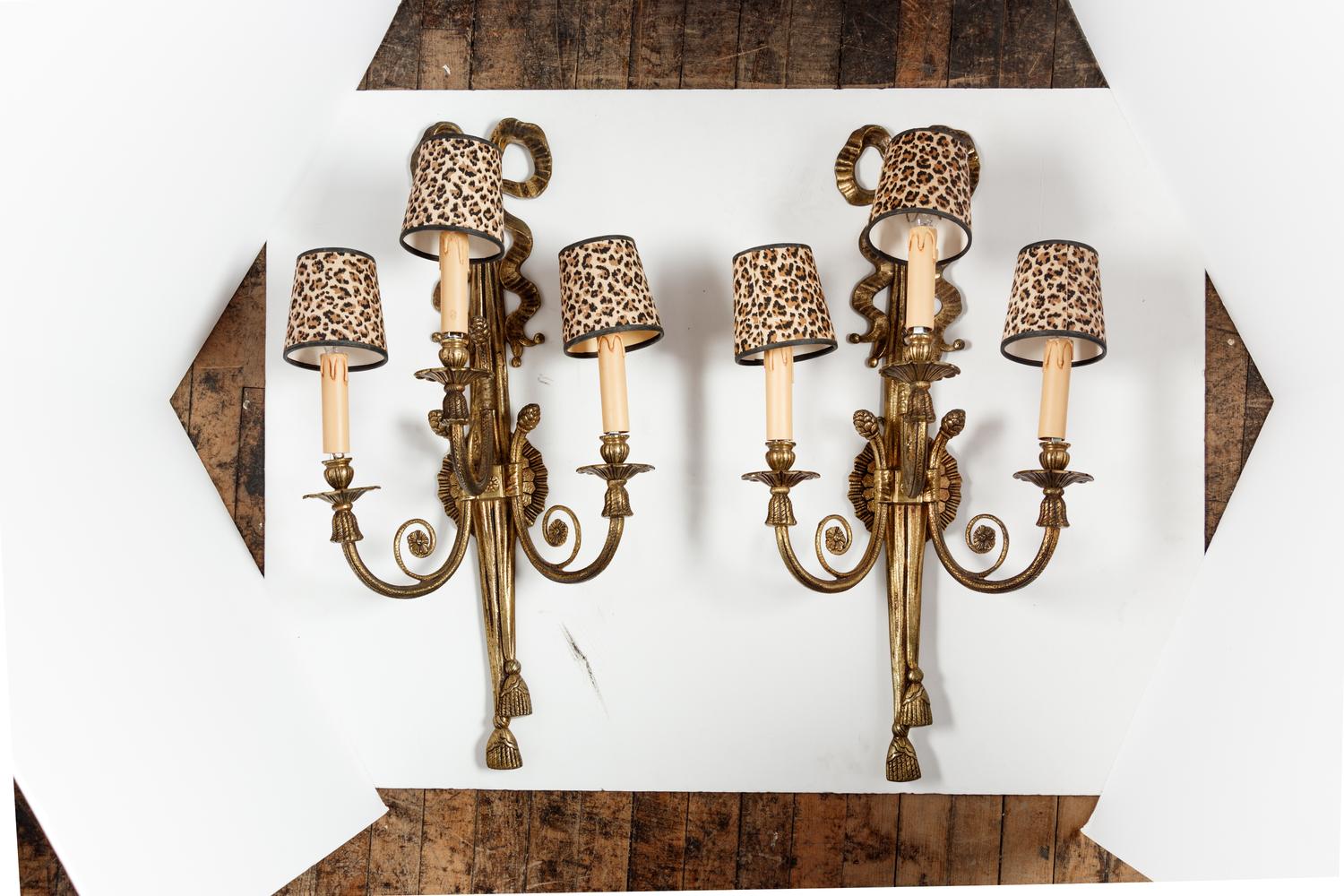 A Pair of Gilt Bronze Three-Light Sconces