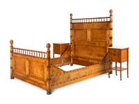 A Faux Bamboo and Maple Bed and Side Tables