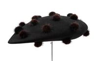 Philip Treacy Black Elliptical Hat with Fur Balls, 1990-2000s