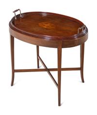 An Inlaid Mahogany Tea Tray on Later Stand