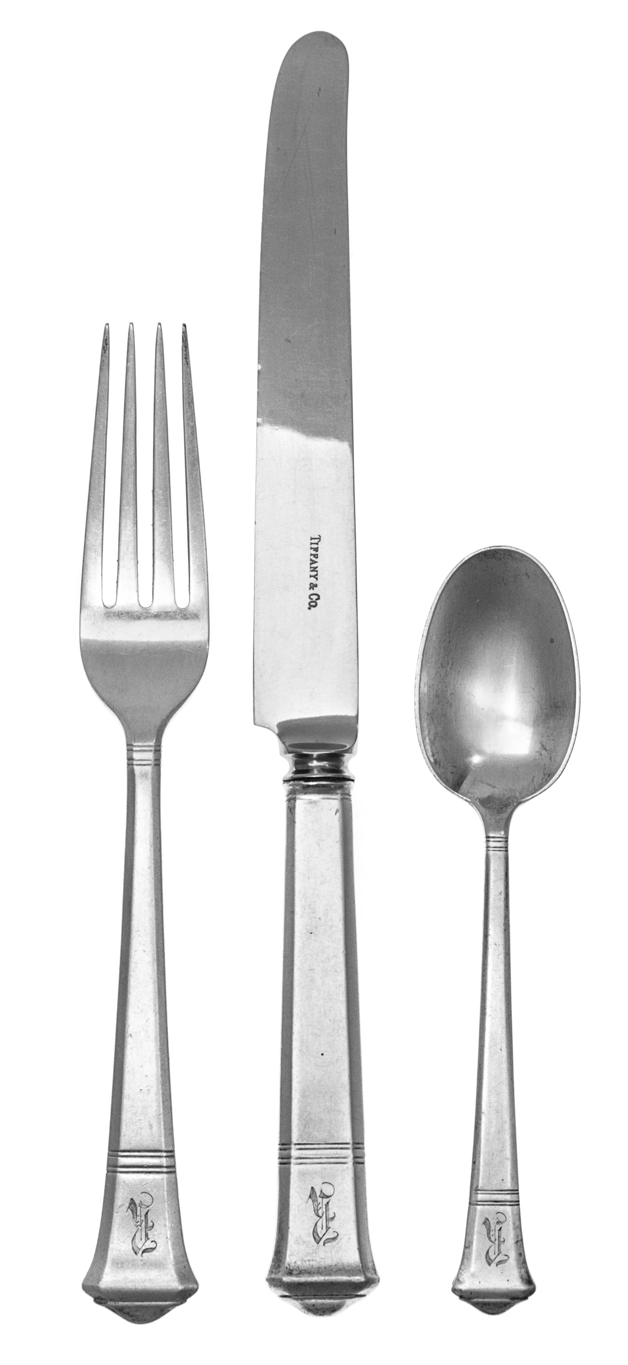 An American Silver Flatware Service, Tiffany & Co., New York, NY, Windham pattern, comprising: 4 dinner knives 4 dinner forks 4 teaspoo