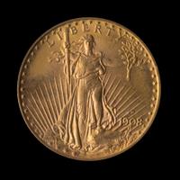 A United States 1908-D St. Gaudens: Motto $20 Gold Coin