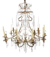 A Northern European Gilt Bronze and Rock Crystal Ten-Light Chandelier Height 44 x diameter 35 inches. — 18TH CENTURY WITH LATER ELEMENTS