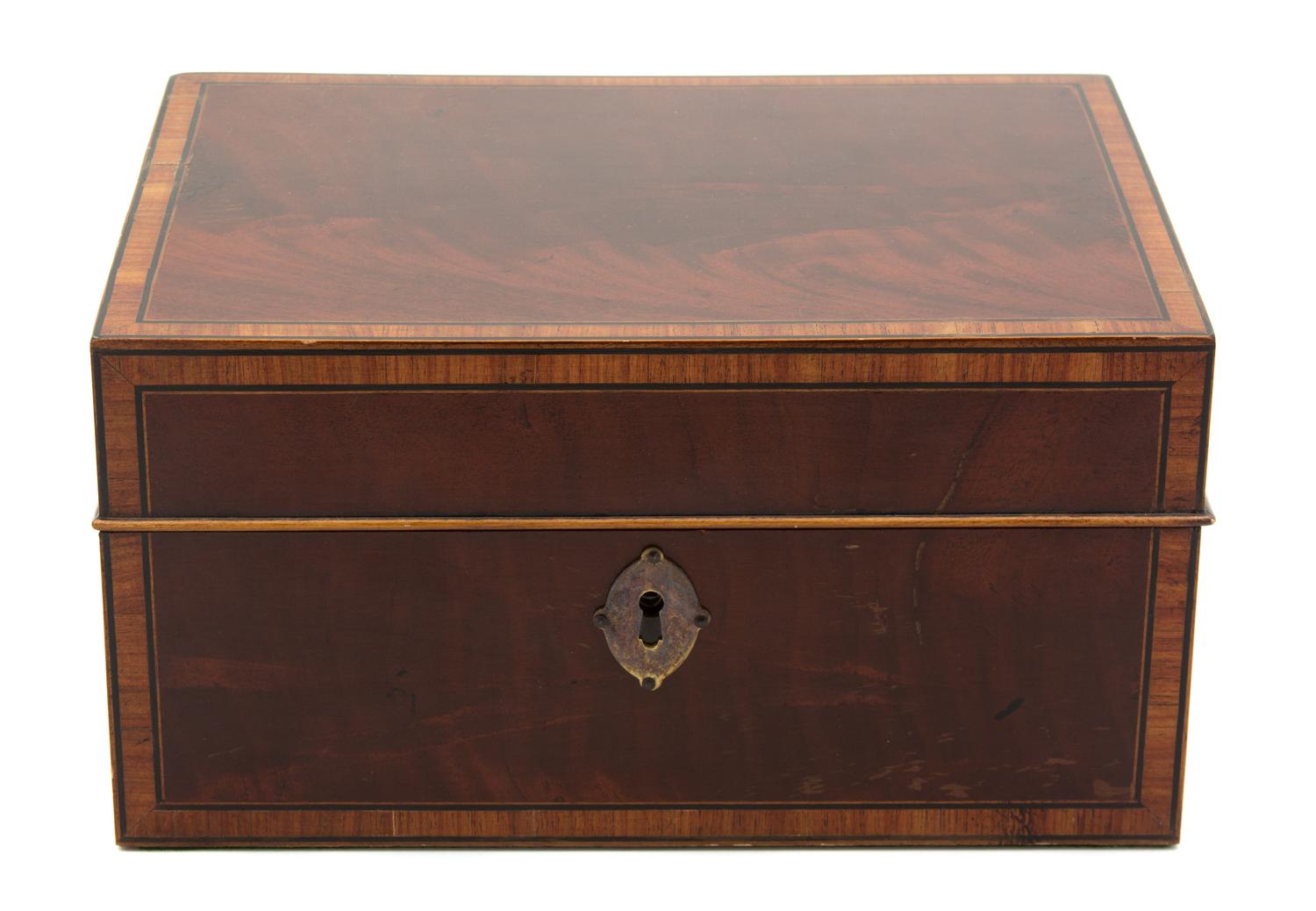 Three Wood Humidors Height of largest 5 1/4 x width 12 1/8 x depth 9 1/8 inches. — 20TH CENTURY