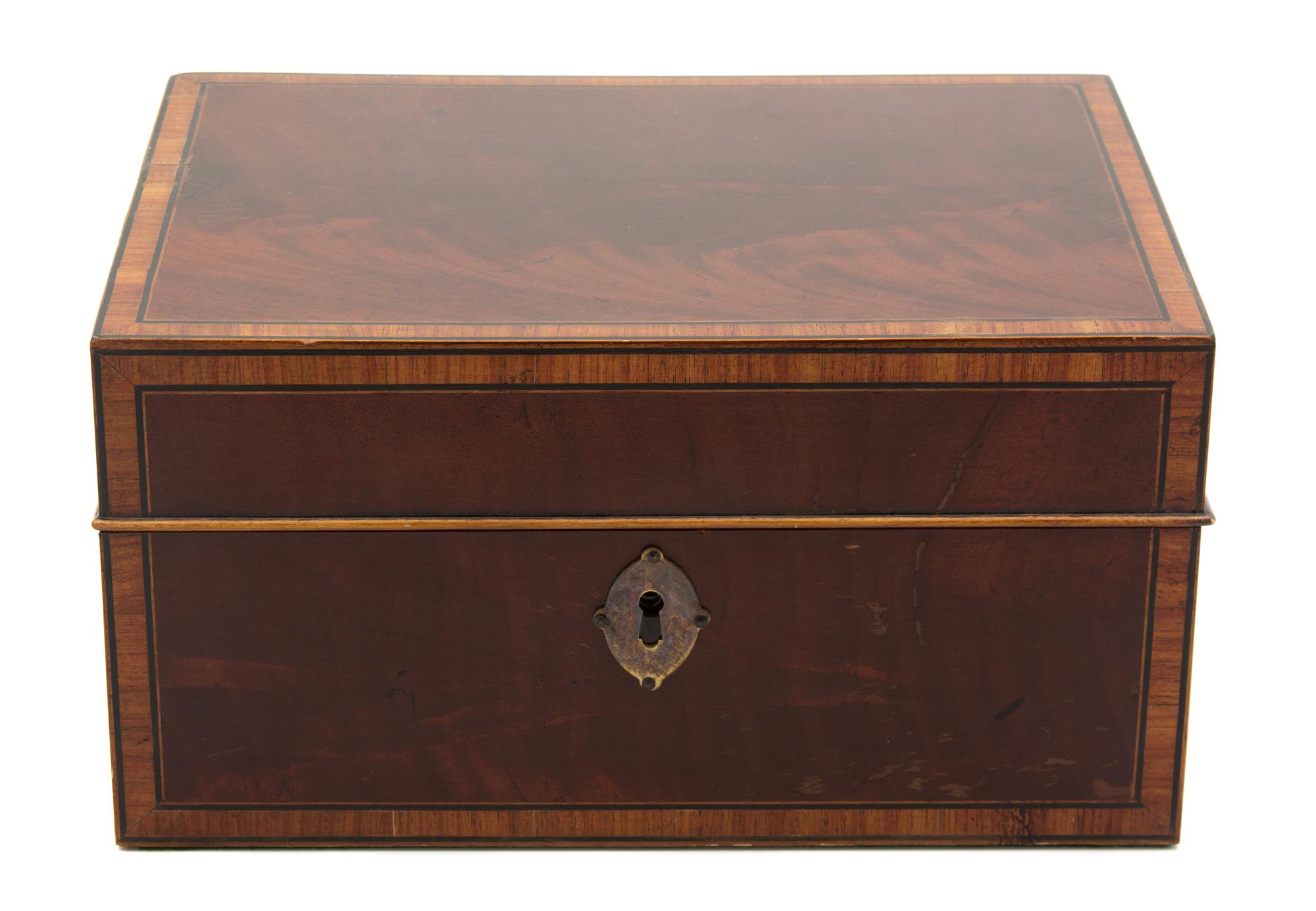 Three Wood Humidors Height of largest 5 1/4 x width 12 1/8 x depth 9 1/8 inches. — 20TH CENTURY