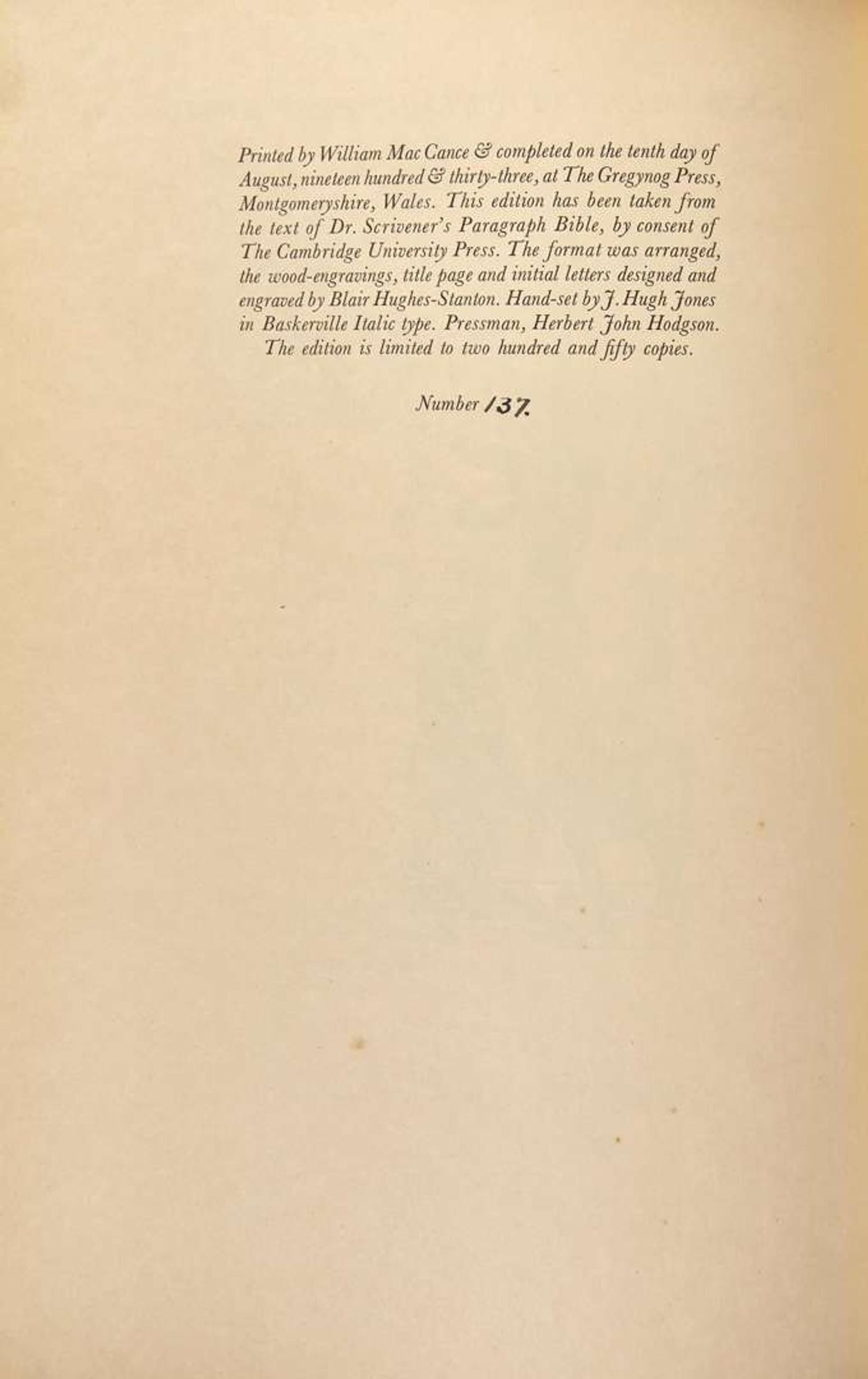 [Private Press] [Gregynog Press]: The Lamentations of Jeremiah