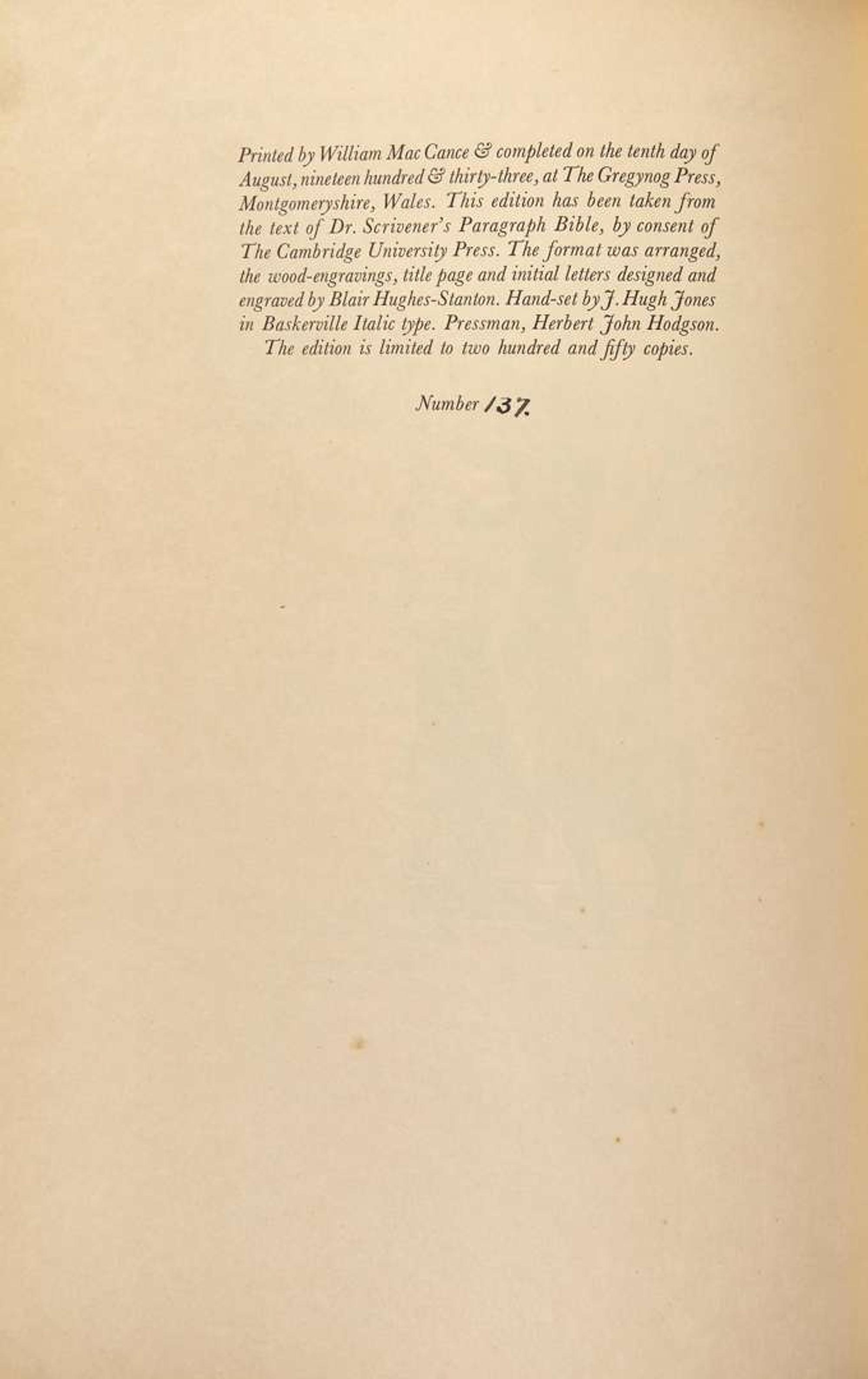 [Private Press] [Gregynog Press]: The Lamentations of Jeremiah