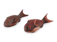 A Pair of Japanese Red Lacquer Fish-Form Covered Boxes