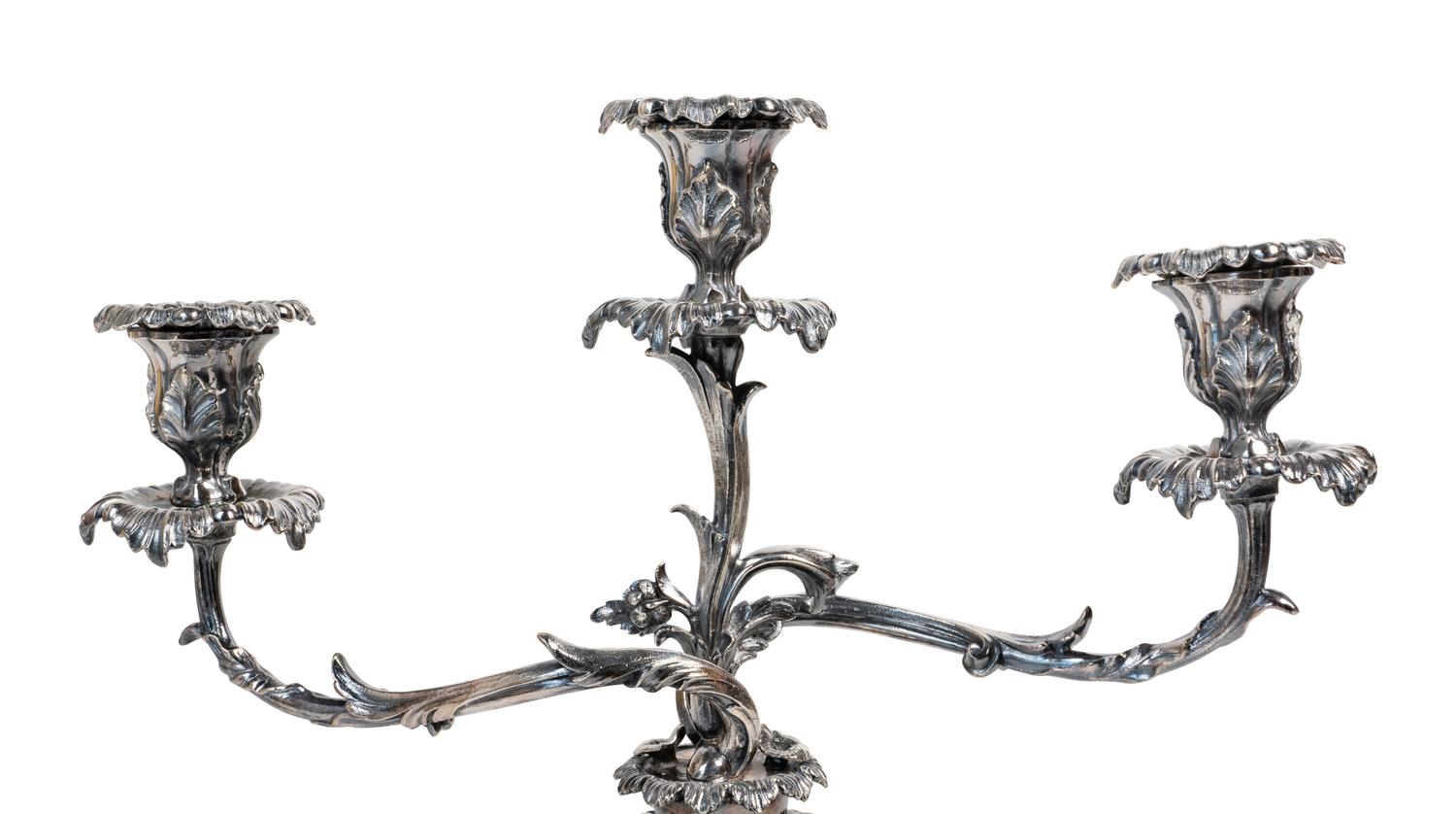 A Pair of Silvered Bronze Three-Light Candelabra — 19TH CENTURY