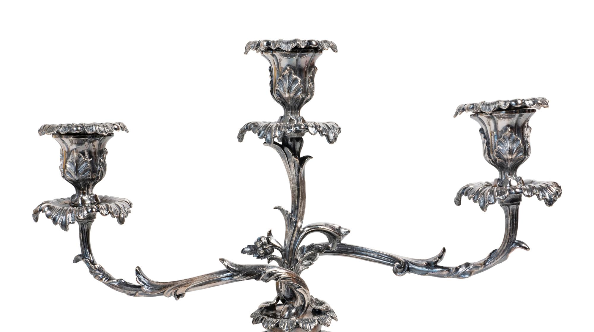 A Pair of Silvered Bronze Three-Light Candelabra — 19TH CENTURY