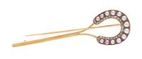 An Antique Gold, Seed Pearl and Diamond Horse Shoe Brooch, 5.80 dwts.